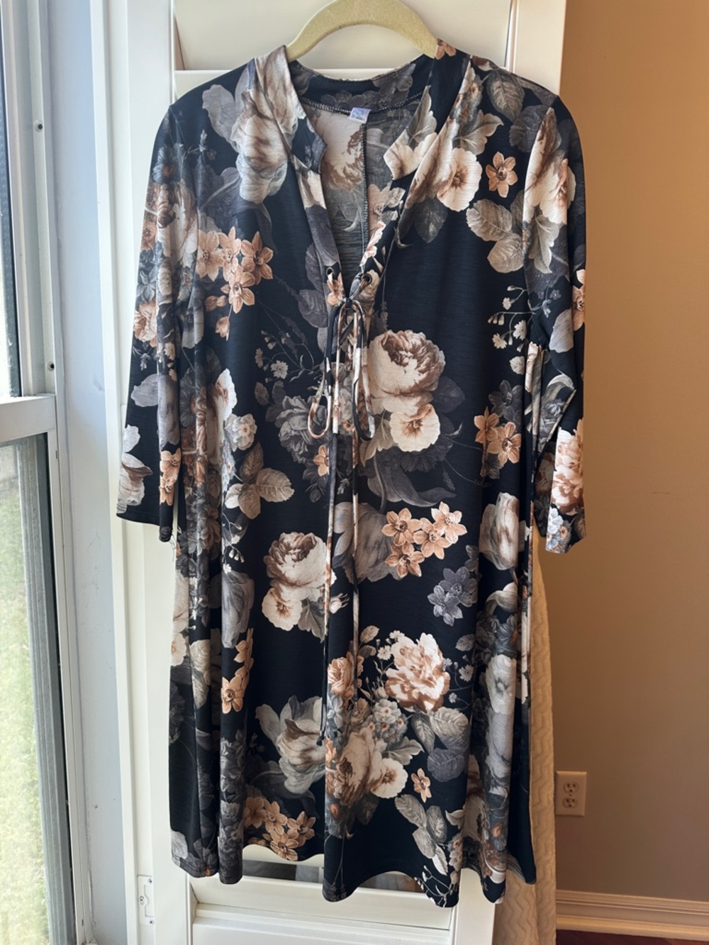 Tiffany Lane Black Floral Tie-Neck Swing Dress